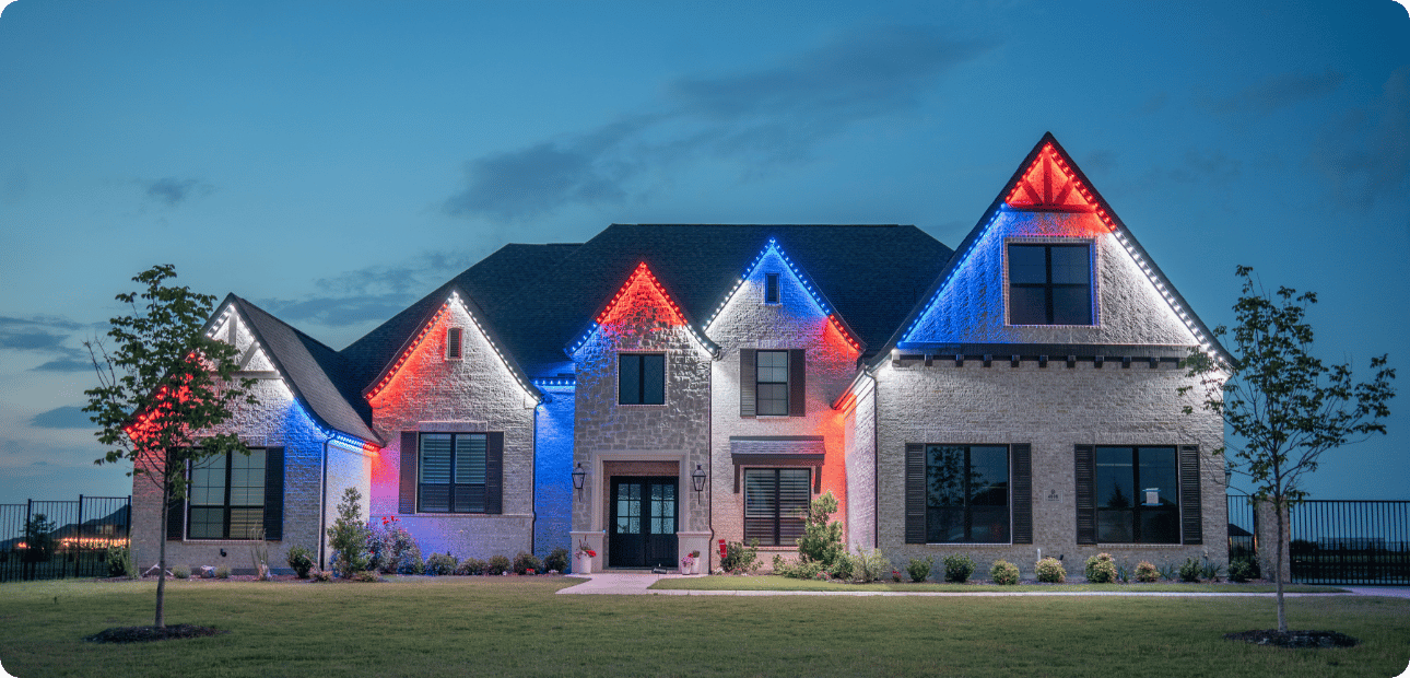 Home with permanent holiday lighting installation